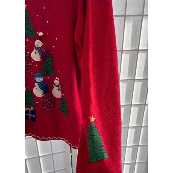 Designers Originals Studio Christmas Tree Snowman Sweater XL Red Holiday Knit - Picture 3 of 9